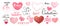 Valentine's day decorative elements. Set of hearts, romantic lettering, phrases for card, social media, messages, email.