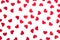 Valentine`s day decorative pattern red hearts confetti isolated on white background.