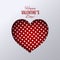 Valentine`s day design. Red dotted heart shape on white background