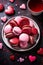 Valentine\\\'s Day dessert idea, delicious pink macarons on a platter, sweet romantic gift