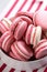 Valentine\\\'s Day dessert idea, delicious pink macarons on a platter, sweet romantic gift