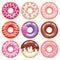 Valentine`s day donuts icons set. Sweet bakery vector.