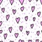 Valentine`s day doodle hearts and dashes on white background, seamless pattern. Kids style vector illustration. Romantic