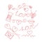 Valentine\\\'s Day. Drawings Heart icons, lettering, single line threads. .