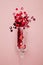 Valentine`s day drinks glasses with red heart confetti