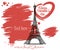 Valentine`s Day. Eiffel Tower and grunge banner