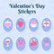 Valentine`s Day Elements Set In Blue Love Text Seamless Oval Background For Sticker Or Label