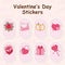 Valentine`s Day Elements Set In Pink Hearts Seamless Oval Background For Sticker Or Label