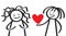 Valentine`s Day, female stick figure giving heart to girlfriend