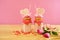 Valentine`s Day freak shakes with heart shaped lollipops and donuts.