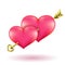 Valentine`s day gold arrow and hearts. Vector clip art illustration
