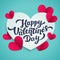 Valentine s Day greeting card. 14th of february. Happy Valentines Day Lettering with cut paper hearts on blue background