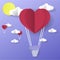 Valentine`s day greeting card. Abstract background with text love, clouds, balloon in a heart shape.