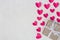 Valentine\\\'s day greeting card with beautiful hearts. Lovely Happy Valentines Day minimal concept. top view, flat lay