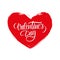 Valentine`s Day greeting card with calligraphic lettering text design and brush stroke heart shape.