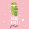 Valentine`s Day greeting card. Cute cartoon couple of cactus with funny face.