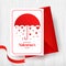 Valentine`s Day greeting card design with illustration of umbrella and tiny heart shapes.