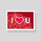 Valentine`s Day greeting card I Love You with abbreviated text and heart shape on mandala background