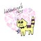 Valentine`s day greeting card. Simple cute contoured cat with a mouse in its teeth. Gift for your favorite. Doodle. For postcard,