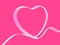 Valentine`s day greeting card: white heart ribbon on pink background.