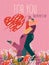 Valentine`s day on greeting vector card with cute  hugging young trendy people. Hand-drawn style with modern couple in love.