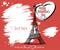 Valentine`s Day. Grunge banner. Eiffel Tower and heart