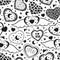 Valentine`s Day hand drawn seamless pattern of cute hearts shape with stars, moon, text. Romantic doodle sketch vector. Decorativ