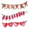 Valentine's Day Heart Bunting. Watercolor romantic garland
