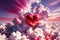 Valentine\\\'s Day heart emerging amongst fluffy cumulus clouds, rich hues of pink and red intertwined in the sky