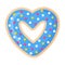 Valentine`s Day heart shaped blue donut with icing and pastry topping