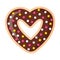 Valentine`s Day heart shaped chocolate donut with icing and pastry topping
