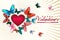 Valentine\'s Day with heart surrounded by colorful butterflies