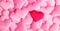 Valentine`s Day. Holiday abstract pink Valentine background with satin hearts. Love concept