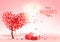 Valentine`s Day holiday background with heart shape tree and red magic box