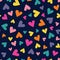 Valentine's Day Holiday Simple Hand-Drawn Colorful Ditsy Hearts Vector Seamless Pattern