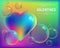 Valentine`s day holographic foil abstract background with rainbow heart and bright bubbles
