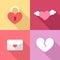 Valentine`s day icon set with long shadow