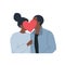 Valentine`s Day illustration. Black couple in love is kissing. Romantic kiss