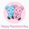 Valentine`s day illustration with cute couple bears on polka dot background