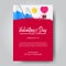 Valentine`s day invitation part poster template with paper craft cut style illustration of flying hot balloon with mountain