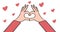 Valentine`s day love concept cartoon animation with human hands making heart sign