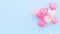 Valentine\\\'s day, love concept, pink and white 3d heart shaped balloons bouquet floating on blue background