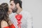 Valentine`s Day and love. Happy together Romantic ideas celebrate Valentine`s Day. Valentine`s Day Concept. Man and