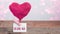 Valentine`s Day Love Wedding Birthday background banner greeting card - Pink balloon heart and white paper note with the words: I