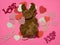 Valentine`s day love, xoxo, kiss and moose pink background