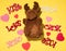 Valentine`s day love, xoxo, kiss and moose Yellow background