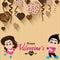 Valentine\'s Day and lovers on Heart chocolate Party background. Vector Party Heart chocolate and full heart on colorful Background