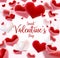 Valentine s day many hearts cincept. Vector illustration. 3d colorful hearts with thin square frame. Cute love banner or