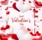 Valentine s day many hearts cincept. Vector illustration. 3d colorful hearts with thin square frame. Cute love banner or