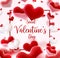 Valentine s day many hearts cincept. Vector illustration. 3d colorful hearts with thin square frame. Cute love banner or